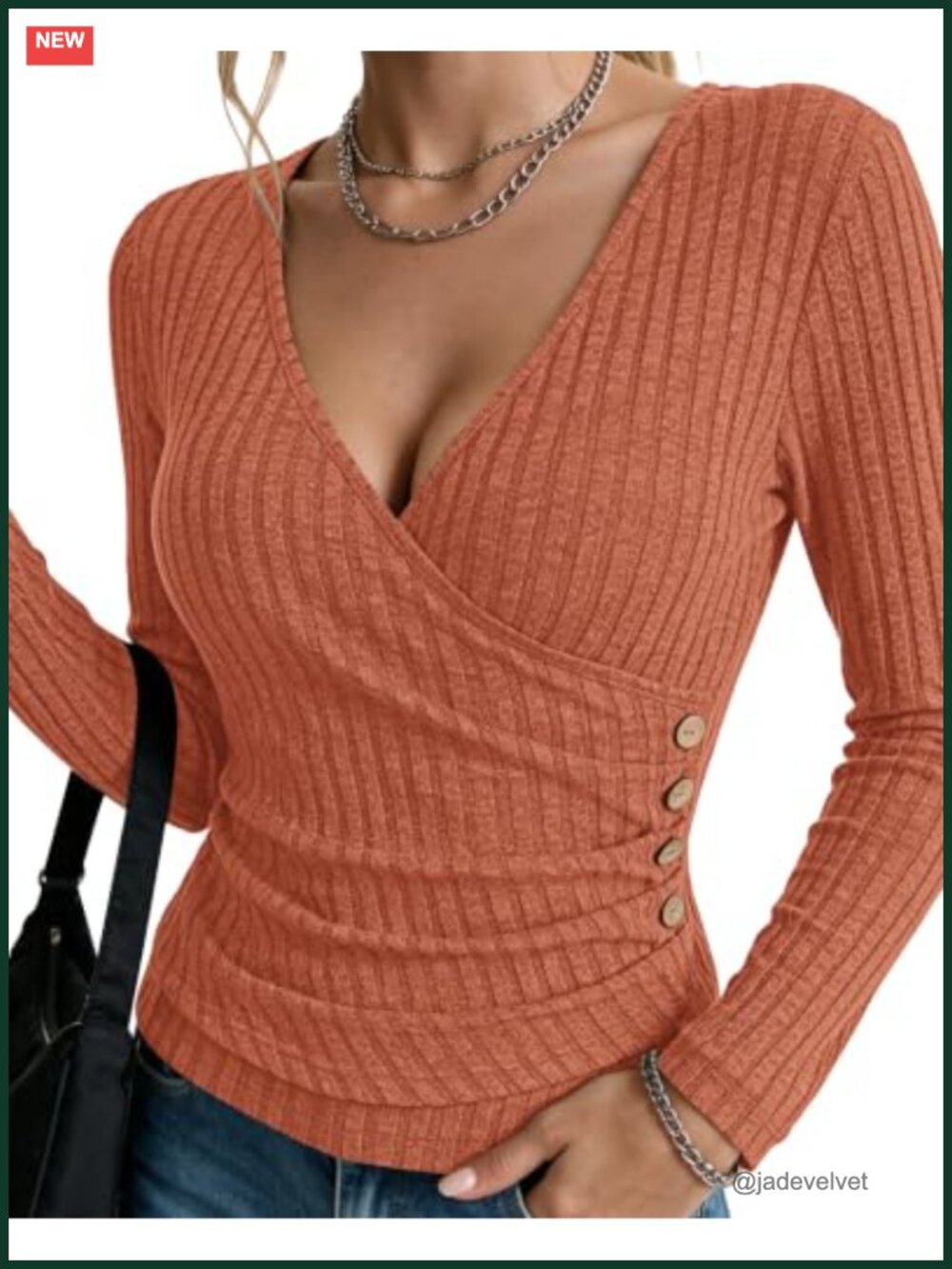 Long Sleeve V Neck Wrap Sweater Slim Fit Pullover Top